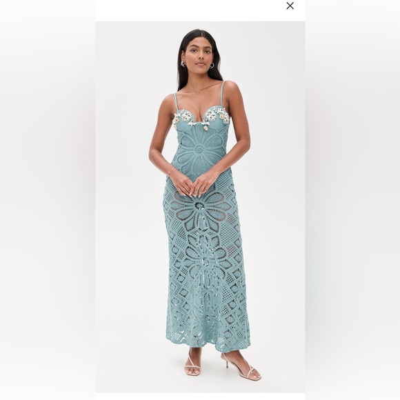 PatBO Blue Floral Crochet Maxi Dress - Picture 1 of 11